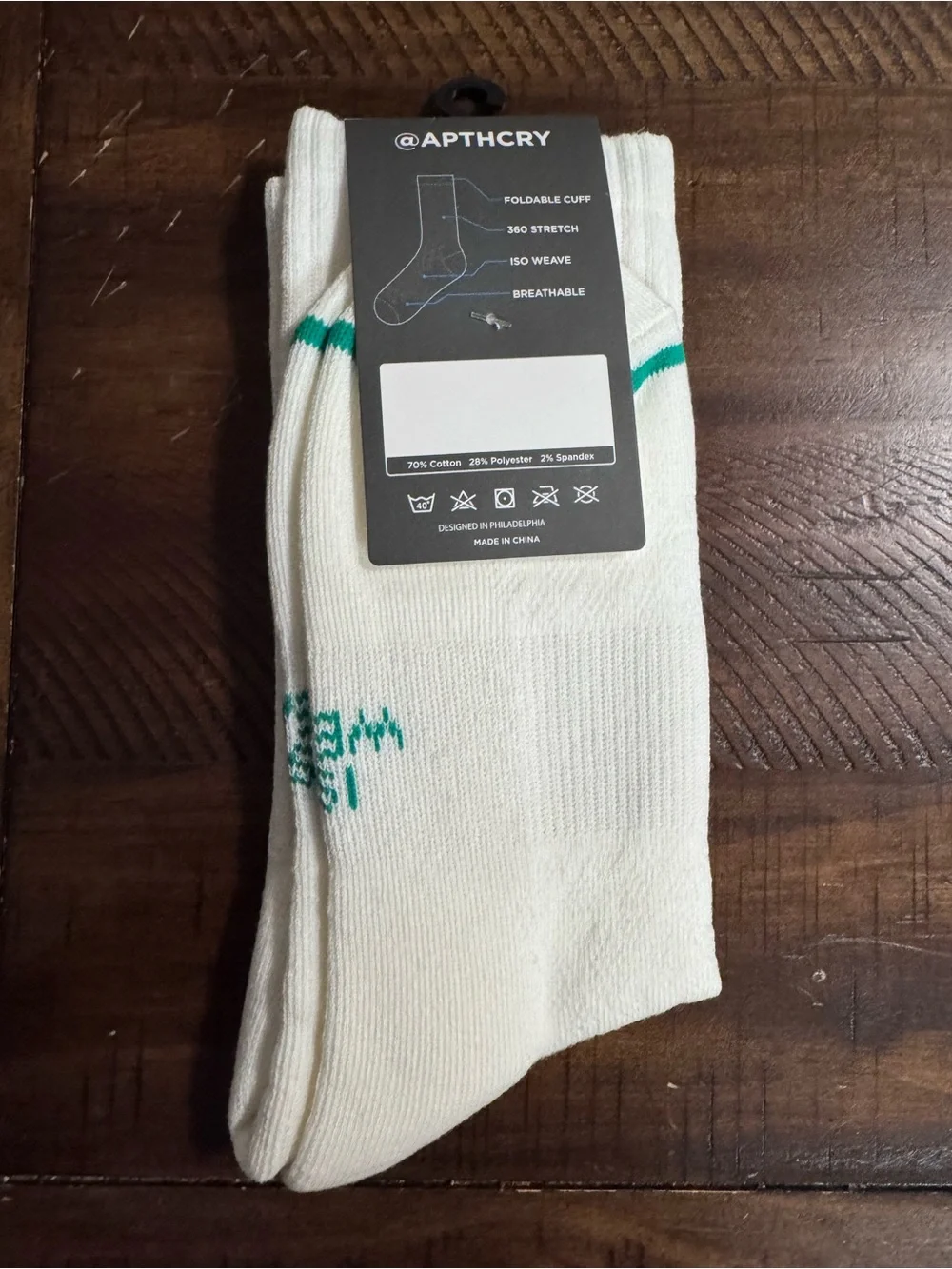 Apthcry white Socks with Orange & Teal Graphic